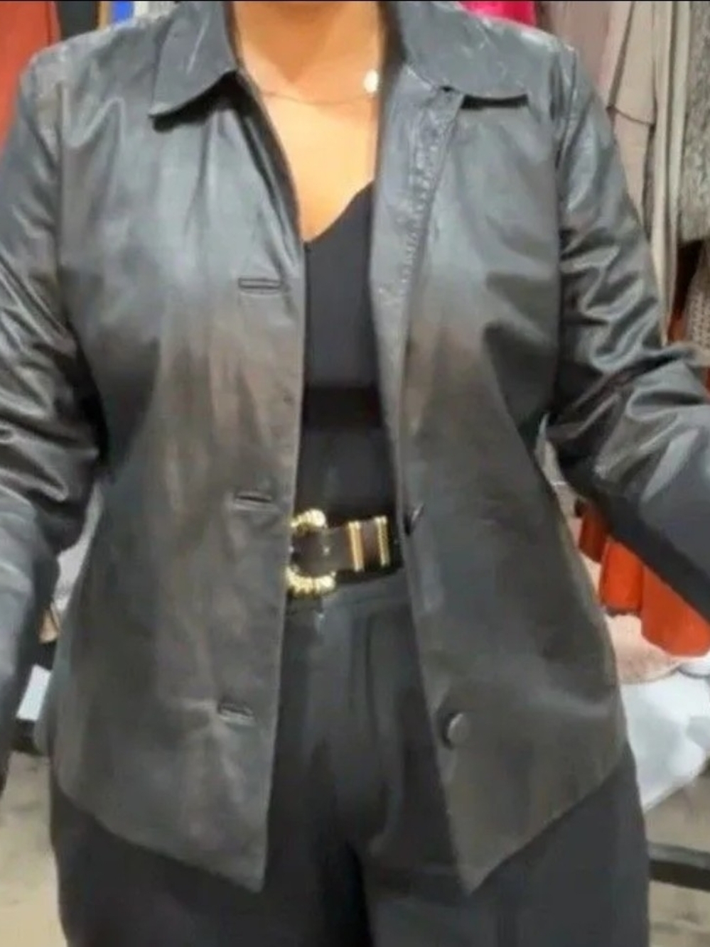 Vintage Wilsons Leather Jacket Blazer, Classic Black Button-Front. MSRP $350